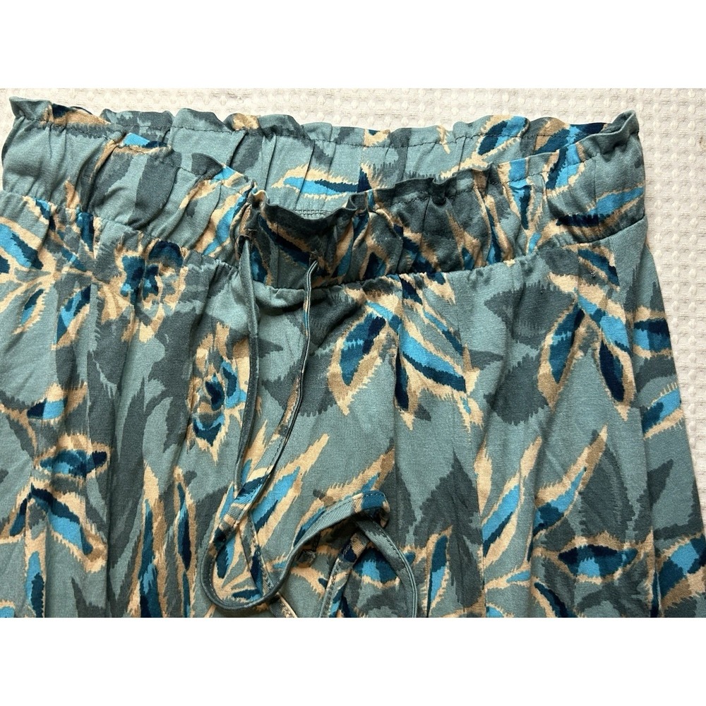 Lascana (NEW) Tropical Leaf Print Maxi Skirt Teal Blue Paperbag Waist Slit NWT - Picture 8 of 12
